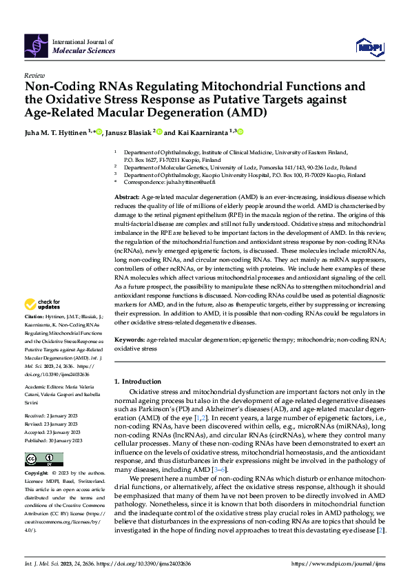 (PDF) Non-Coding RNAs Regulating Mitochondrial Functions and the ...
