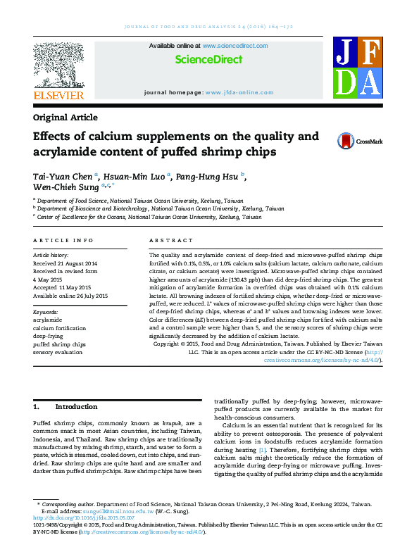(PDF) Effects of calcium supplements on the quality and acrylamide ...