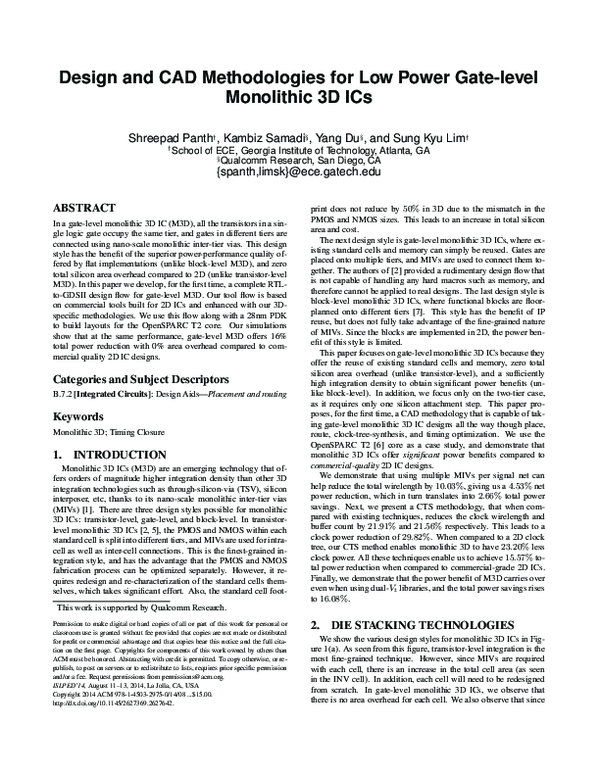 (PDF) Design and CAD methodologies for low power gate-level monolithic ...