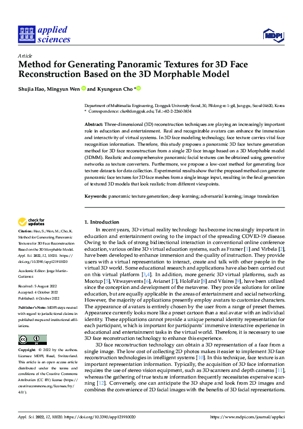 (PDF) Method for Generating Panoramic Textures for 3D Face ...