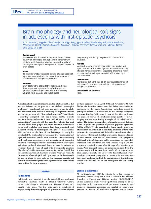(PDF) Brain morphology and neurological soft signs in adolescents with ...