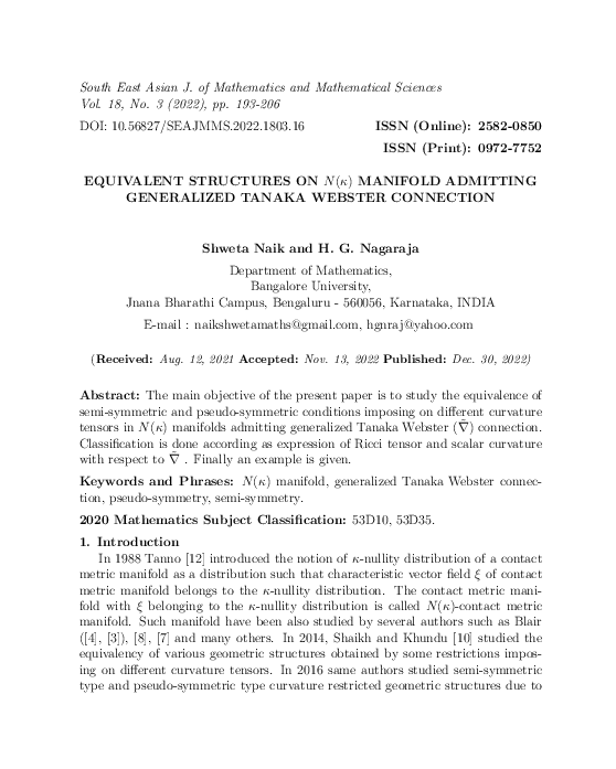 (PDF) Equivalent Structures on N (Κ) Manifold Admitting Generalized ...