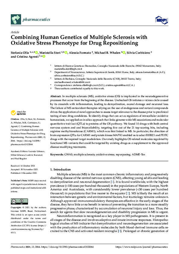 (PDF) Combining Human Genetics of Multiple Sclerosis with Oxidative ...