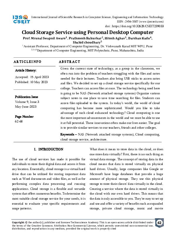 (PDF) Cloud Storage Service using Personal Desktop Computer