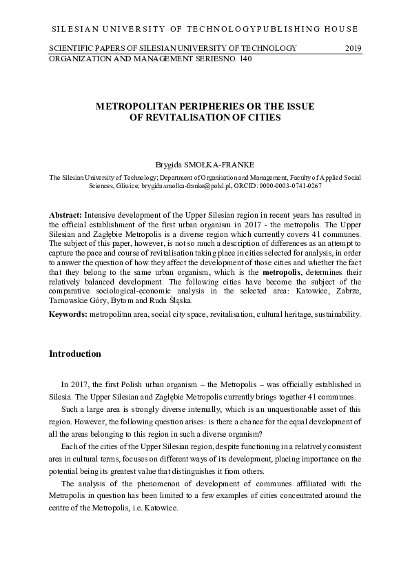 (PDF) Metropolitan peripheries or the issue of revitalisation of cities