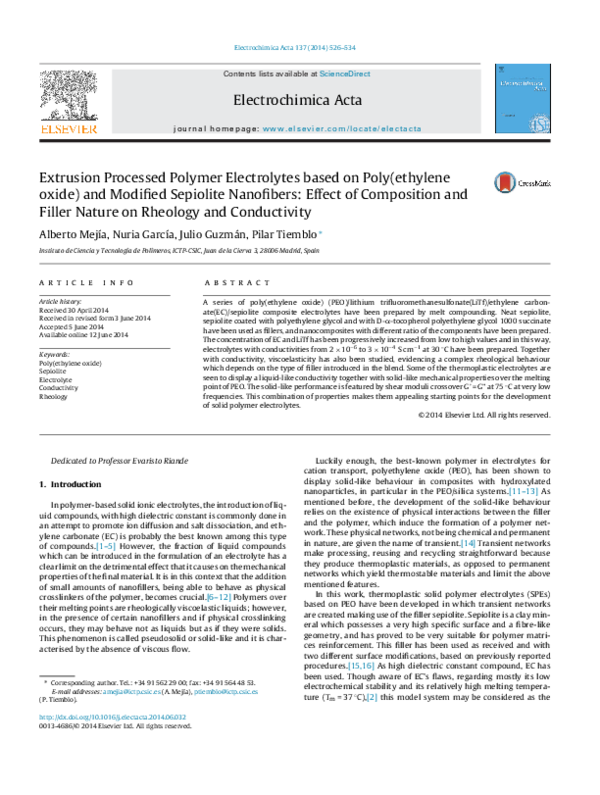 (PDF) Extrusion Processed Polymer Electrolytes based on Poly(ethylene ...