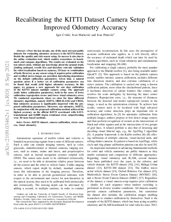 (PDF) Recalibrating the KITTI Dataset Camera Setup for Improved ...
