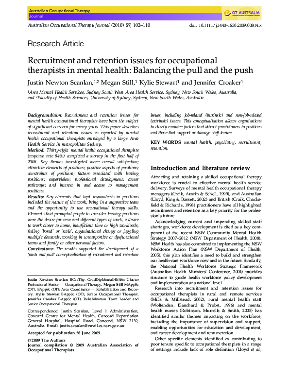 (PDF) Recruitment and retention issues for occupational therapists in ...