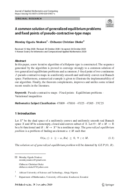 (PDF) A common solution of generalized equilibrium problems and fixed ...