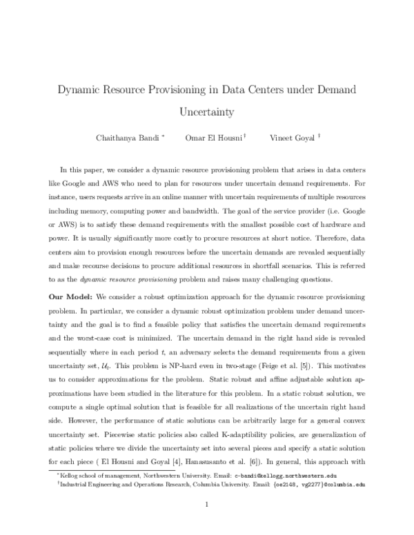 (PDF) Dynamic Resource Provisioning in Data Centers under Demand ...