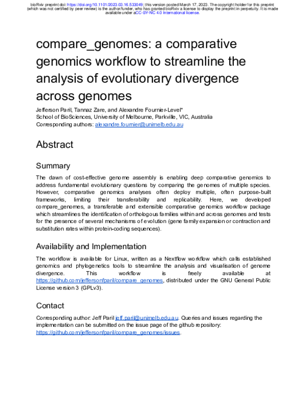 (PDF) Compare_Genomes: A Comparative Genomics Workflow to Streamline ...