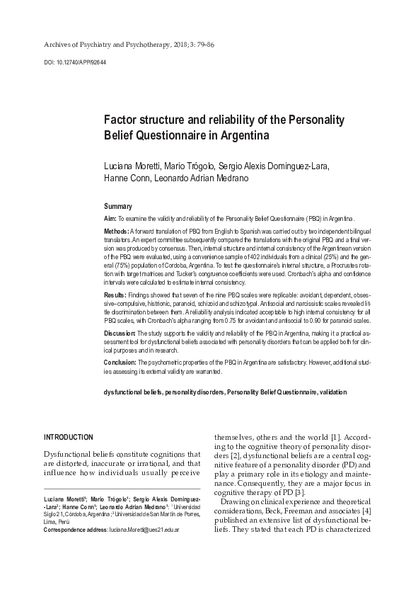 (PDF) Factor structure and reliability of the Personality Belief ...