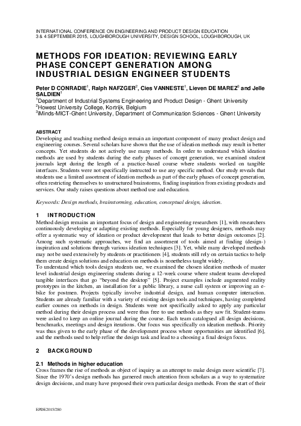 (PDF) Methods for ideation: reviewing early phase concept generation ...
