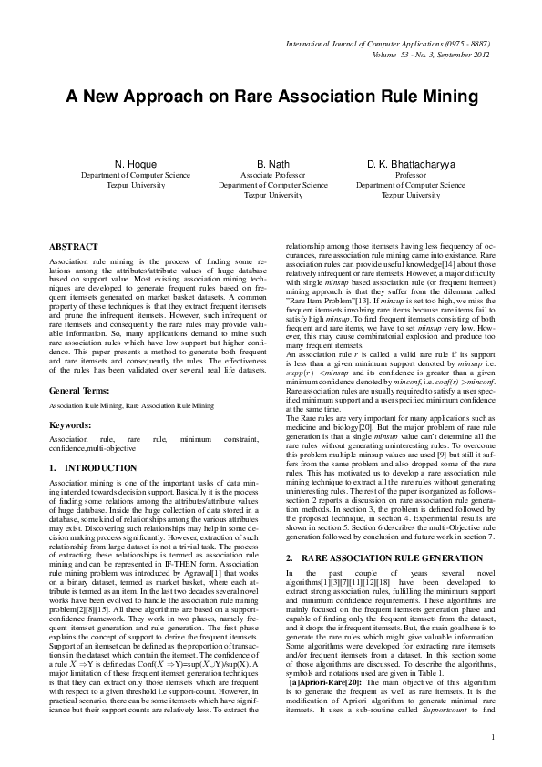 (PDF) A New Approach on Rare Association Rule Mining