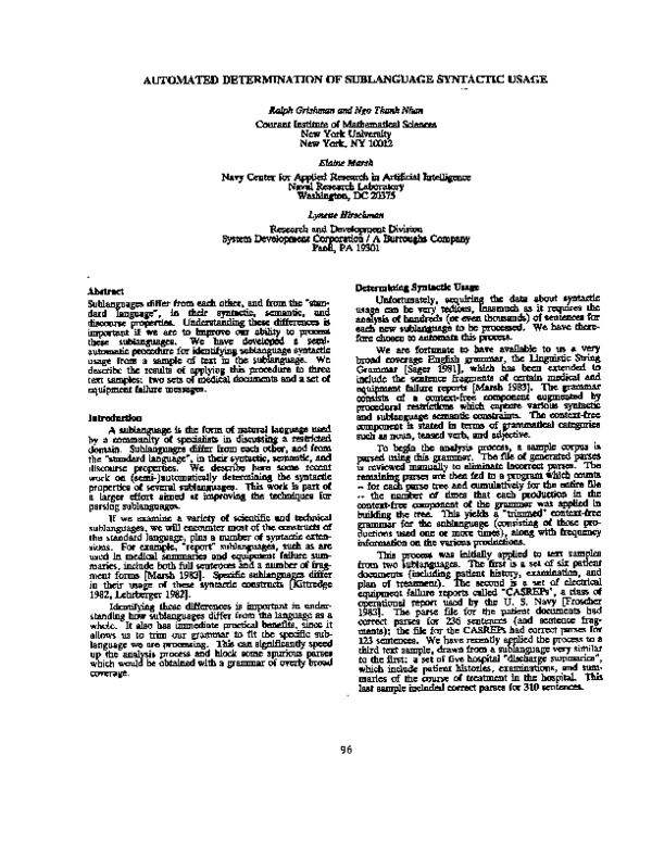 (PDF) Automated determination of sublanguage syntactic usage