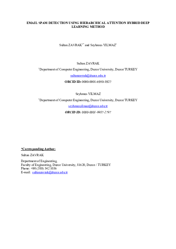 (PDF) Email Spam Detection Using Hierarchical Attention Hybrid Deep ...
