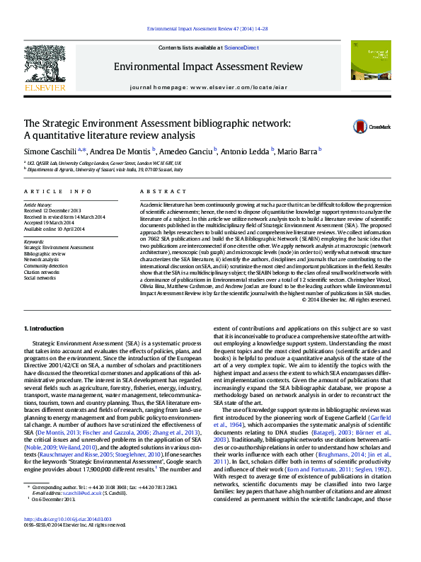(PDF) The Strategic Environment Assessment bibliographic network: A ...
