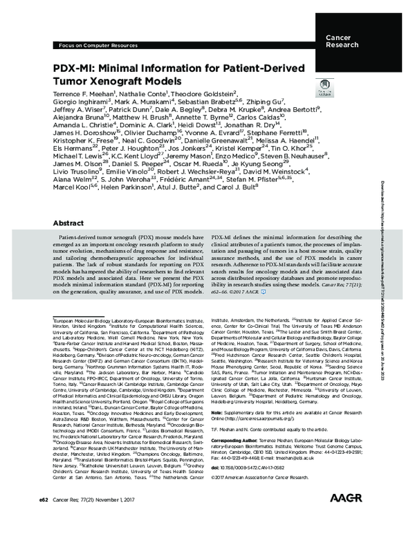 (PDF) PDX-MI: Minimal Information for Patient-Derived Tumor Xenograft ...
