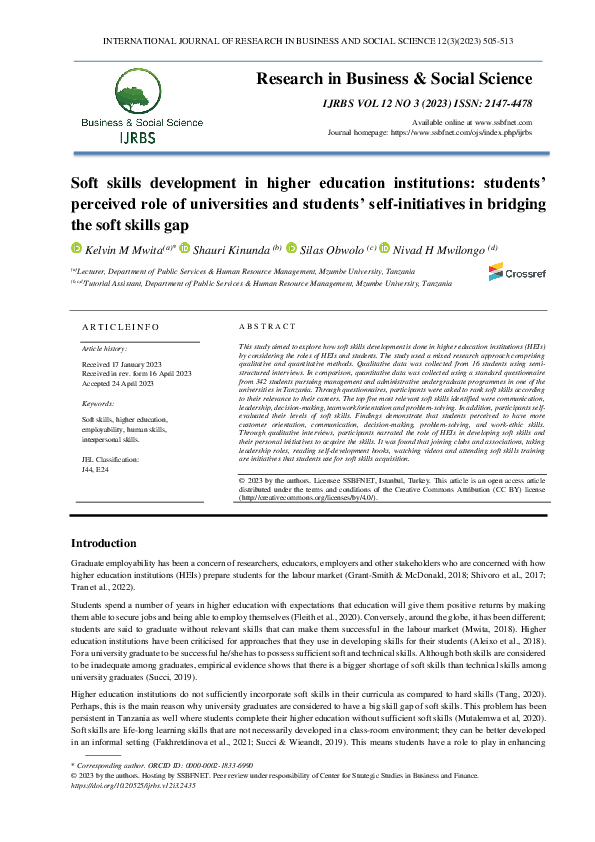(PDF) Soft skills development in higher education institutions