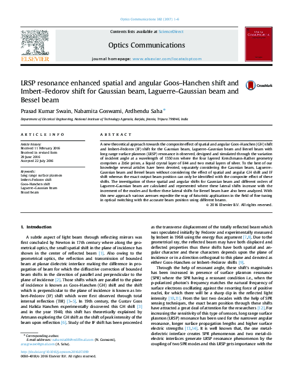 (PDF) LRSP resonance enhanced spatial and angular Goos–Hanchen shift ...