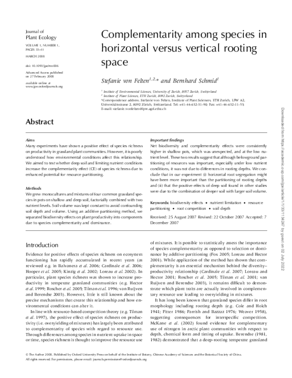 (PDF) Complementarity among species in horizontal versus vertical ...