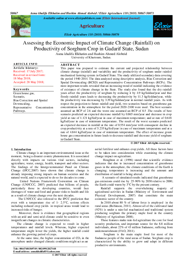(PDF) Assessing the Economic Impact of Climate Change ( Rainfall ) on ...