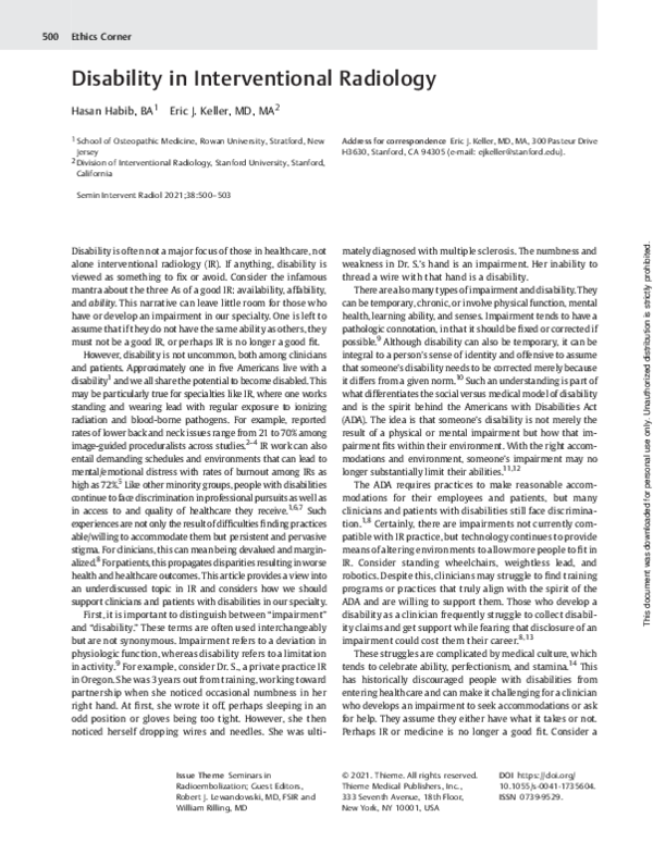 (PDF) Disability in Interventional Radiology