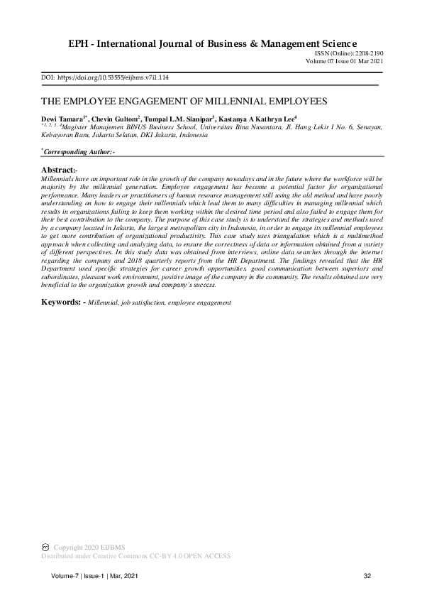 (PDF) The Employee Engagement of Millennial Employees