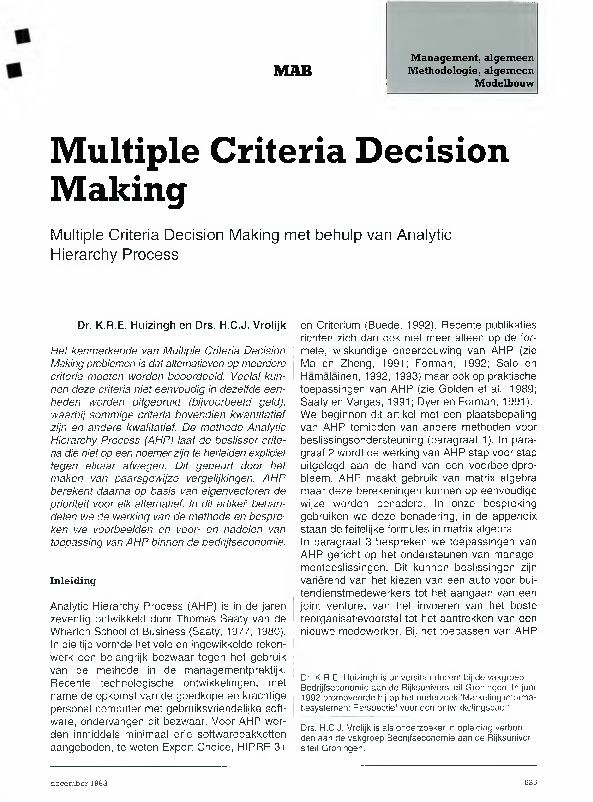 (PDF) Multiple criteria decision making