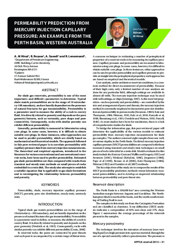 (PDF) Permeability prediction from mercury injection capillary pressure ...
