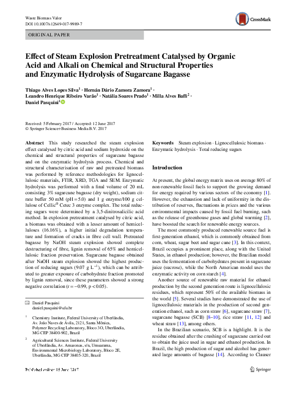(PDF) Effect of Steam Explosion Pretreatment Catalysed by Organic Acid ...