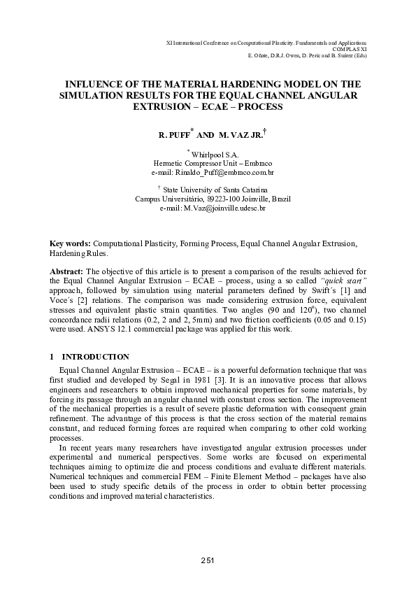 (PDF) Influence of the material hardening model on the simulation ...