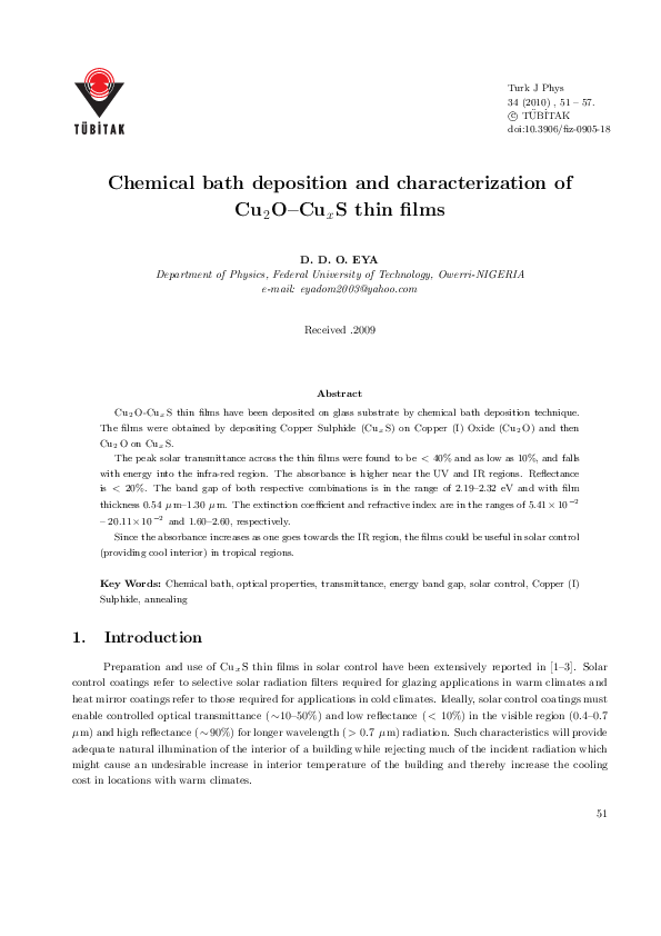 (PDF) Synthesis and Characterization of Cu 2 S Thin Film Deposited by ...