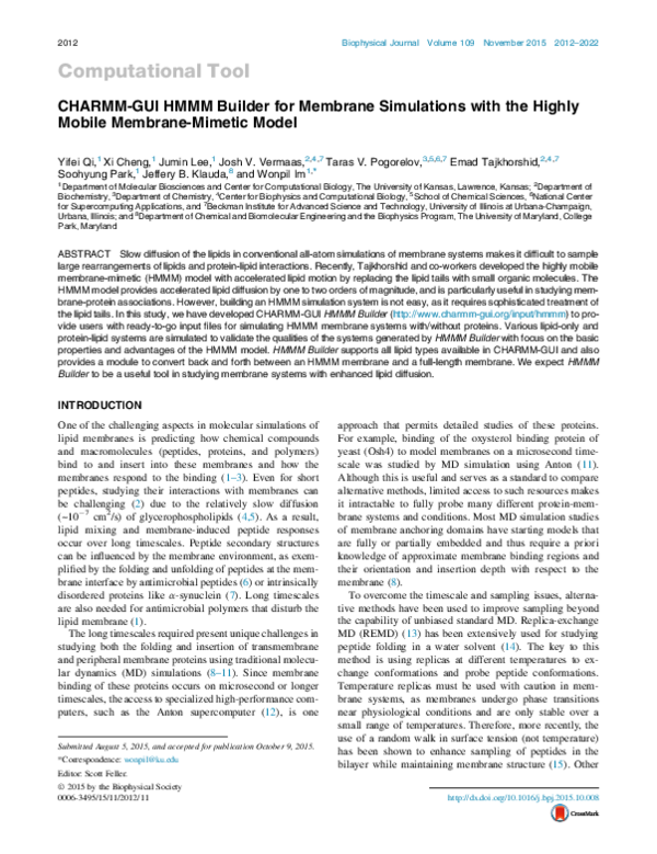 (PDF) CHARMM-GUI HMMM Builder for Membrane Simulations with the Highly ...