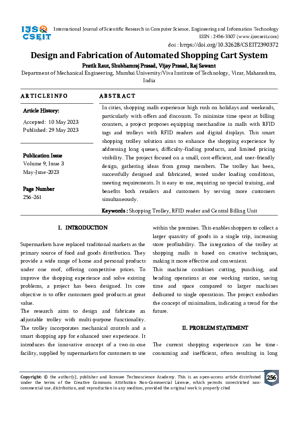 (PDF) Design and Fabrication of Automated Shopping Cart System