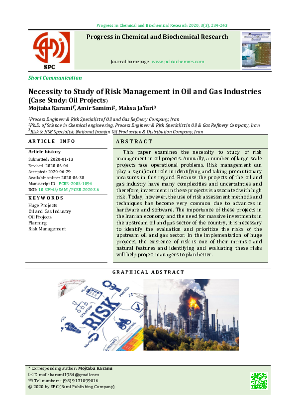 (PDF) Necessity to Study of Risk Management in Oil and Gas Industries ...