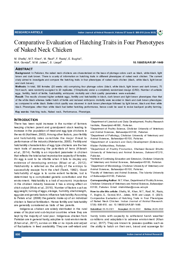 (PDF) Comparative Evaluation of Hatching Traits in Four Phenotypes of ...