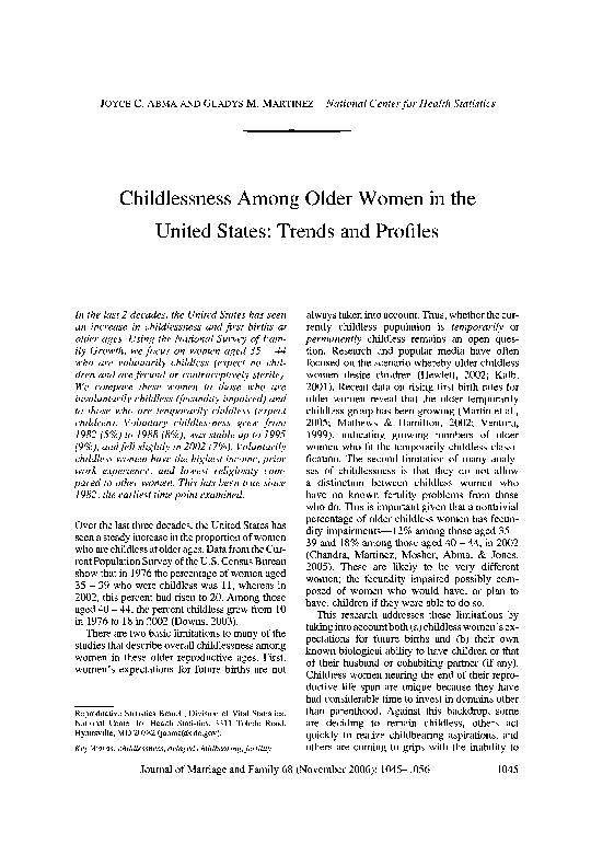 (PDF) Childlessness Among Older Women in the United States: Trends and ...