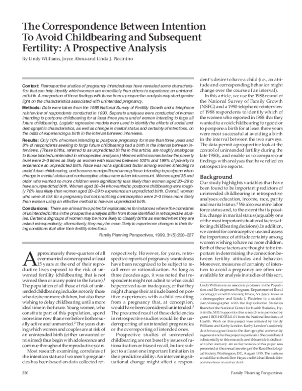 (PDF) The Correspondence Between Intention to Avoid Childbearing and ...