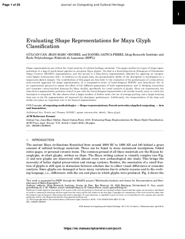 (PDF) Evaluating Shape Representations for Maya Glyph Classification