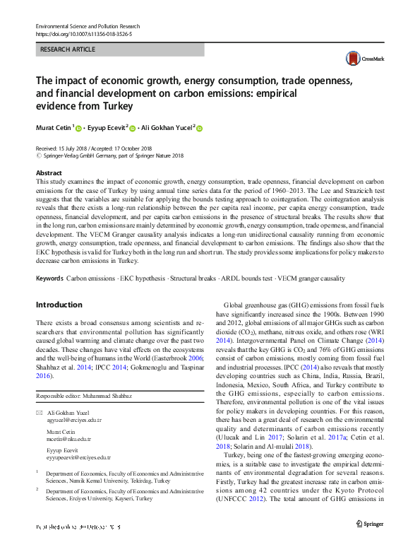 (PDF) The impact of economic growth, energy consumption, trade openness ...