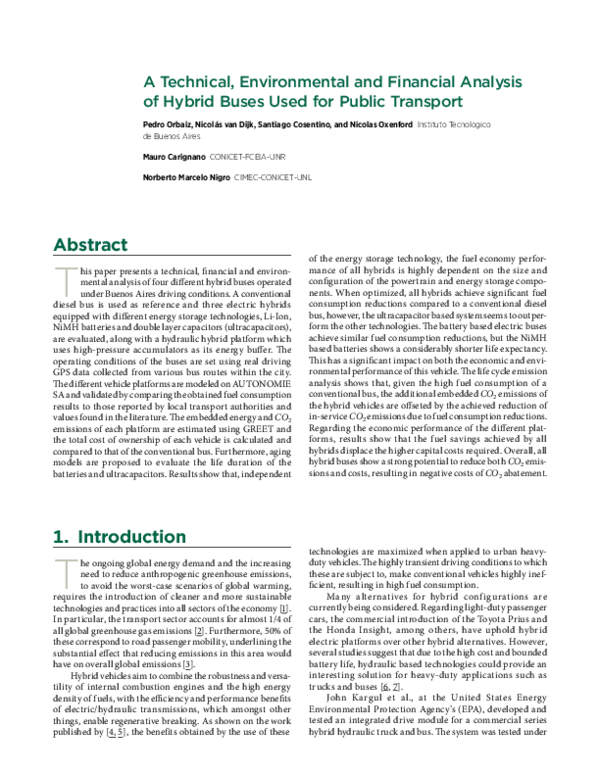 (PDF) A Technical, Environmental and Financial Analysis of Hybrid Buses ...