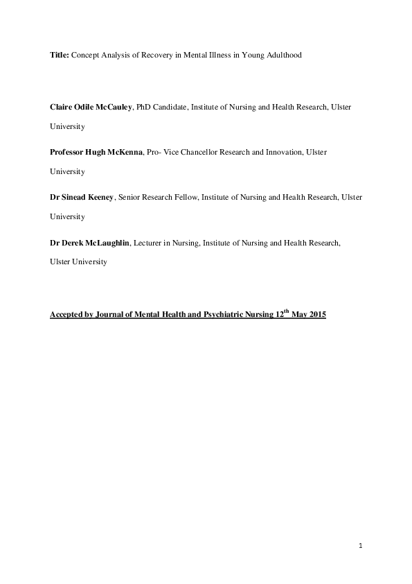 (PDF) Concept analysis of recovery in mental illness in young adulthood
