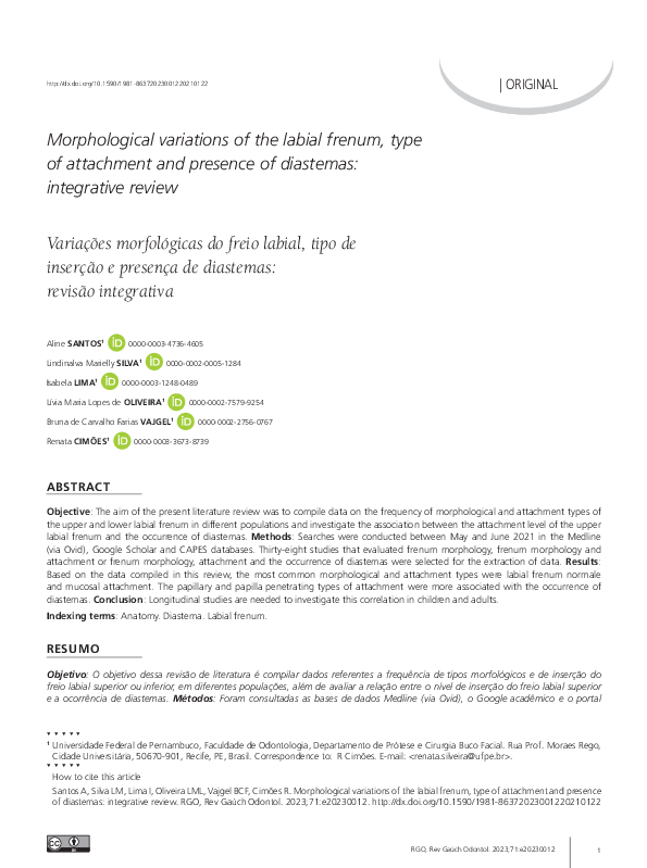 (PDF) Morphological variations of the labial frenum, type of attachment ...