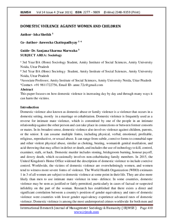 (PDF) DOMESTIC VIOLENCE AGAINST WOMEN AND CHILDREN