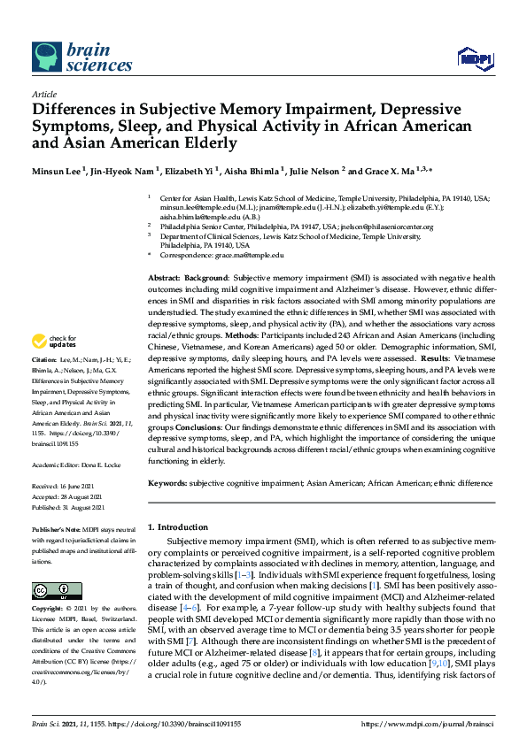 (PDF) Differences in Subjective Memory Impairment, Depressive Symptoms ...