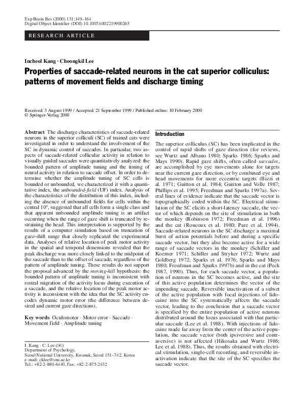 (PDF) Properties of saccade-related neurons in the cat superior ...
