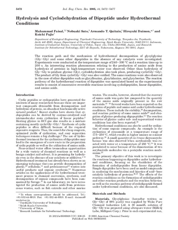 (PDF) Hydrolysis and Cyclodehydration of Dipeptide under Hydrothermal ...