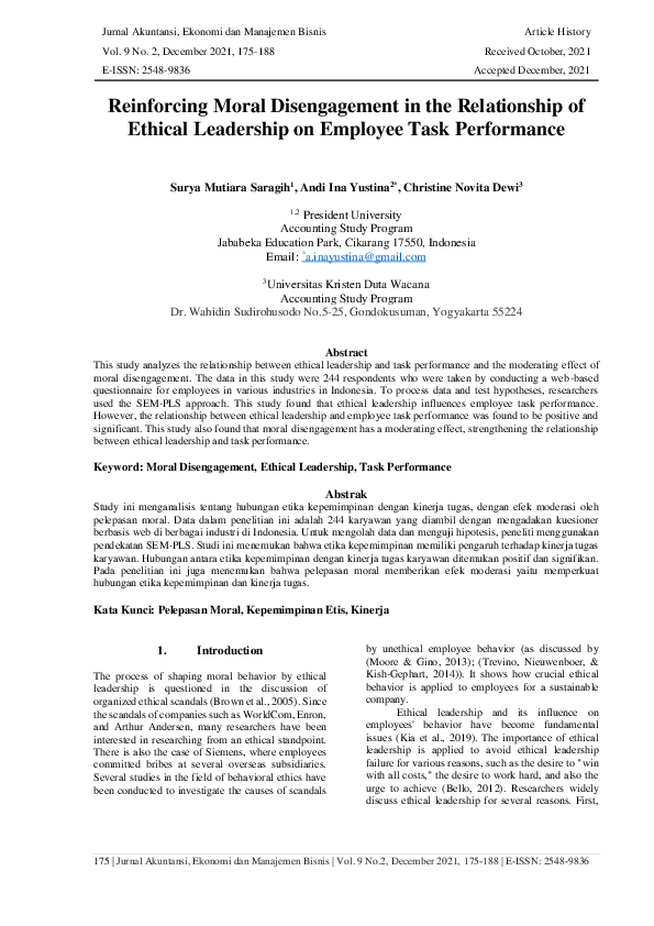 (PDF) Reinforcing Moral Disengagement in the Relationship of Ethical ...