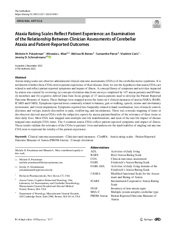 (PDF) Ataxia Rating Scales Reflect Patient Experience: an Examination ...